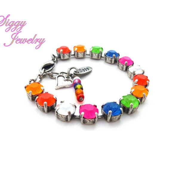Colorful Crystal Tennis Bracelet in Electric Neon Colors, 8mm Assorted Finishes - Picture 4 of 6